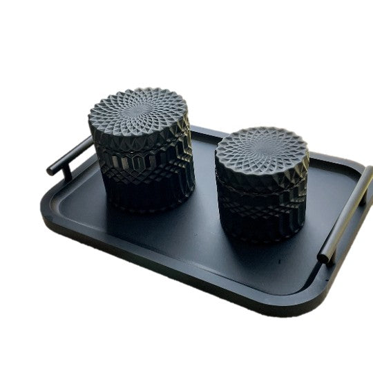 Decorative Wood Tray with Iron Handle, set of 2