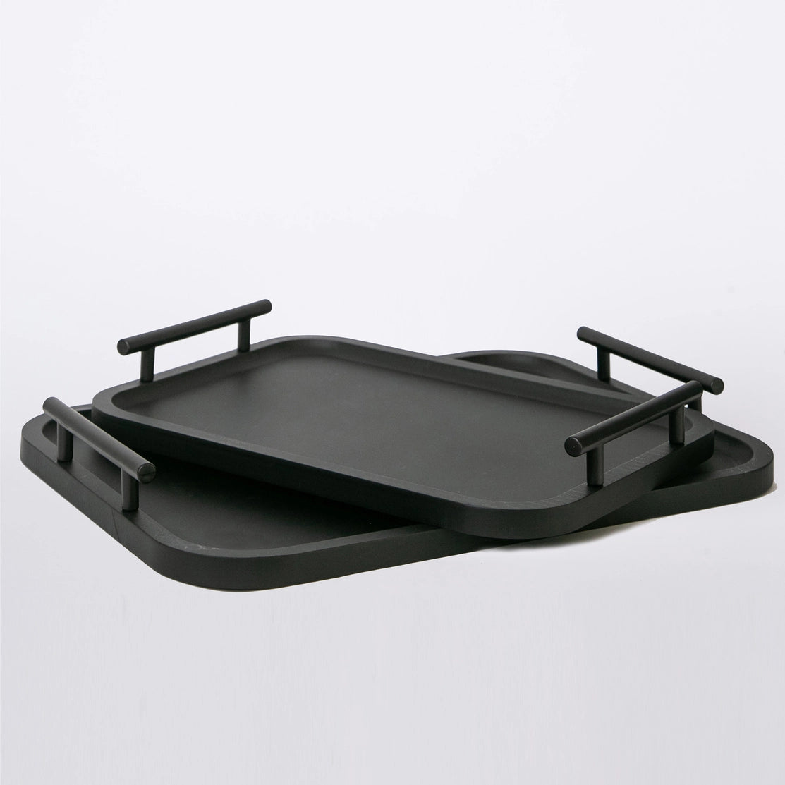 Decorative Wood Tray with Iron Handle, set of 2