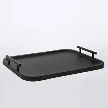 Decorative Wood Tray with Iron Handle, set of 2