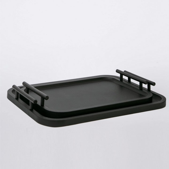 Decorative Wood Tray with Iron Handle, set of 2