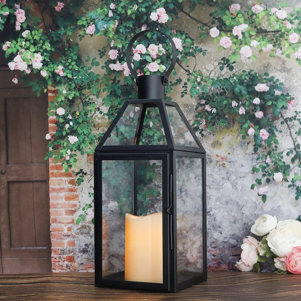 Stainless Steel Black 16" Candle Lantern