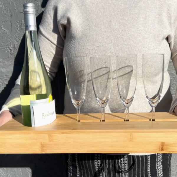 Bamboo Caddy for Bottle and Wine Glass Serving
