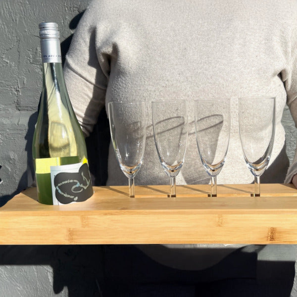 Bamboo Caddy for Bottle and Wine Glass Serving
