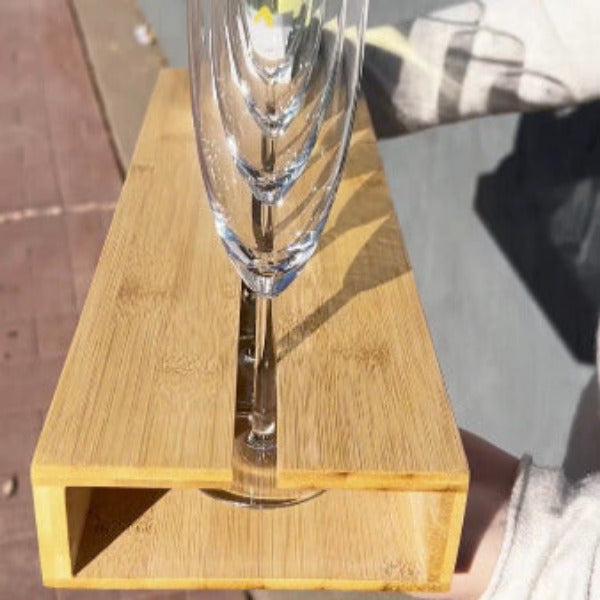 Bamboo Caddy for Bottle and Wine Glass Serving